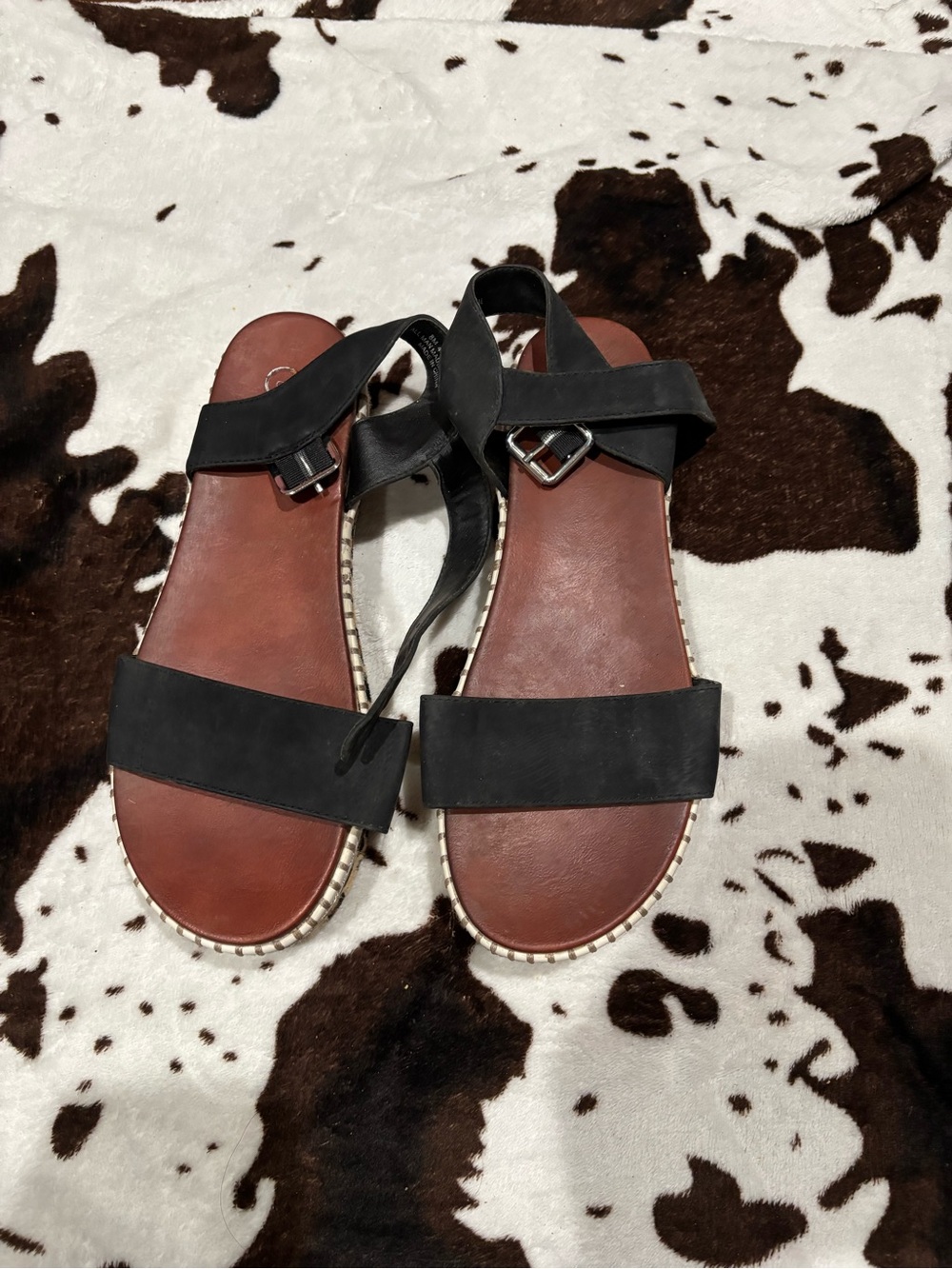 Cato Black and Brown Open-Toe Ankle Strap Sandals